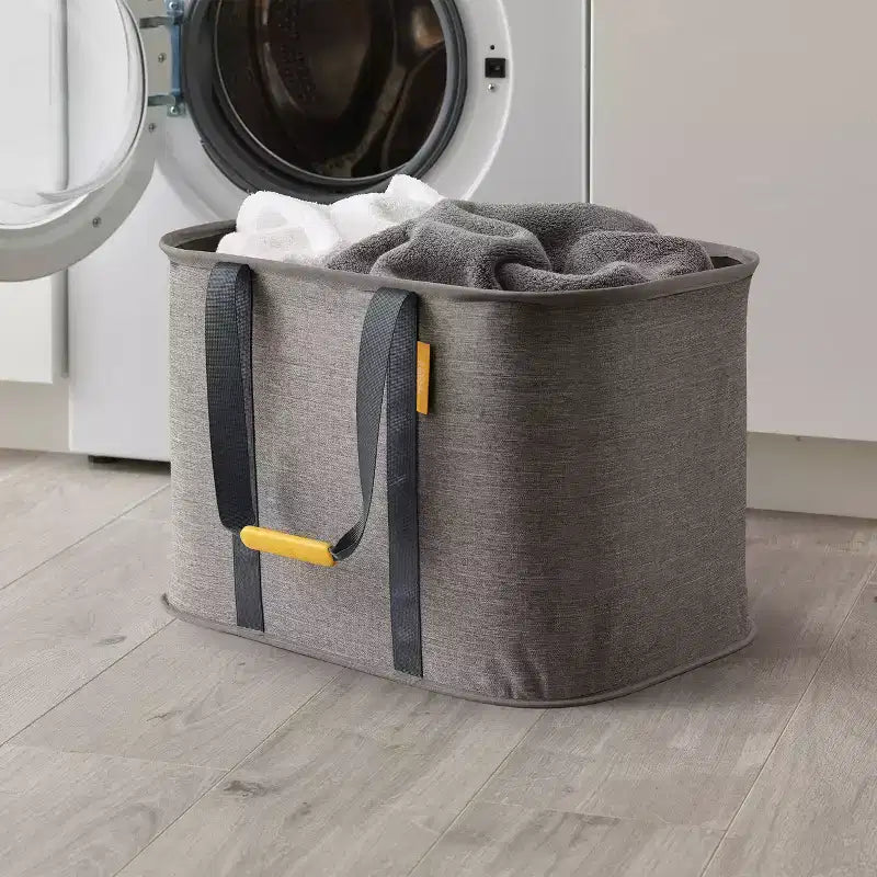 Gray Foldable Laundry Basket with Handles, 1-Person, 45L