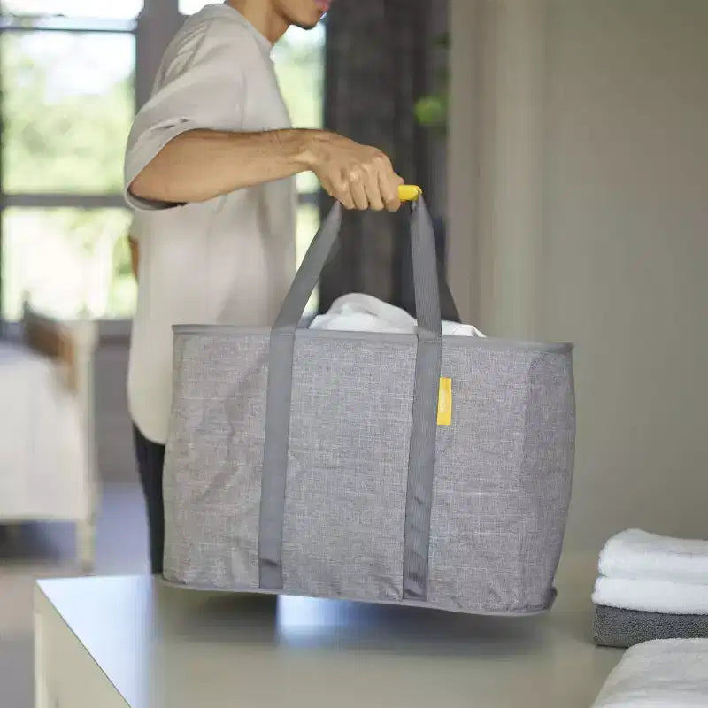 Gray Foldable Laundry Basket with Handles, 1-Person, 45L