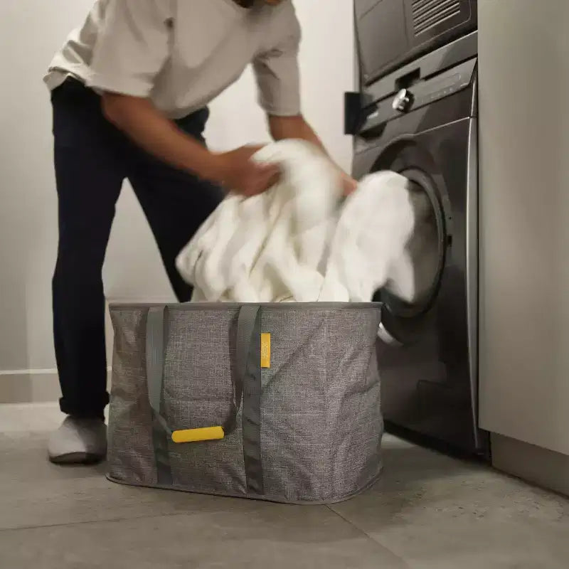 Gray Foldable Laundry Basket with Handles, 1-Person, 45L