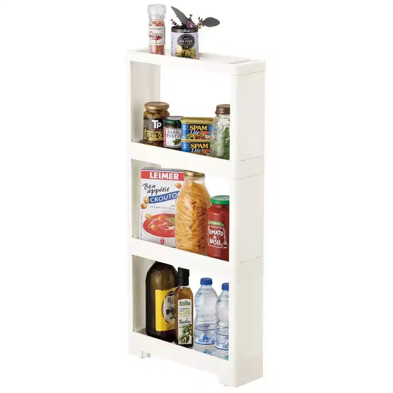 White 3-Tier Slim Storage Wagon with Wheels, Single-User