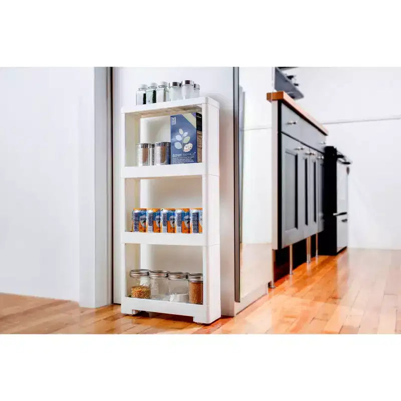 White 3-Tier Slim Storage Wagon with Wheels, Single-User