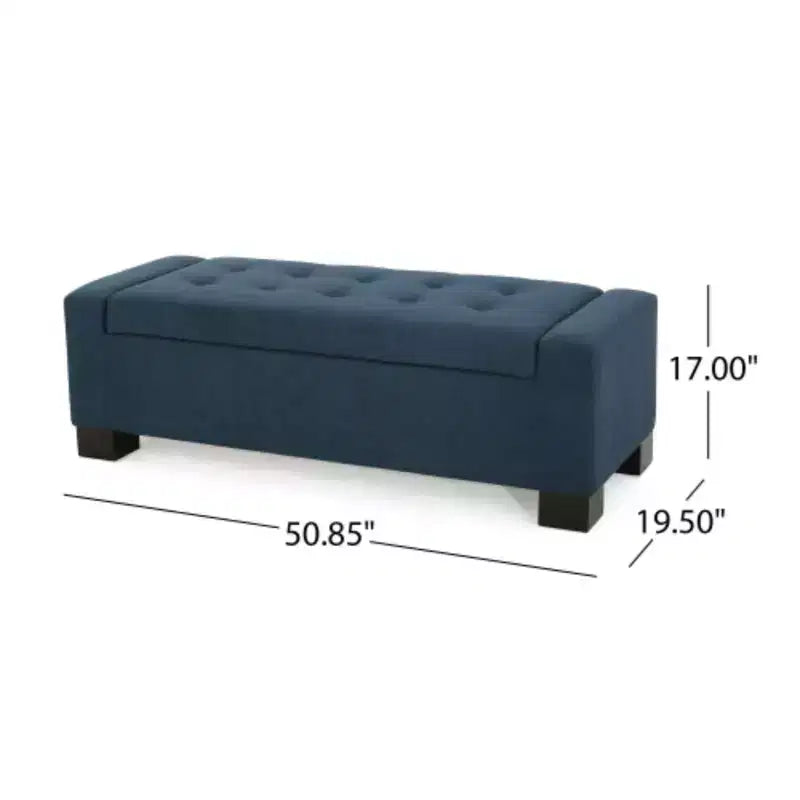 Navy Blue Tufted Storage Ottoman Bench, 1-Person