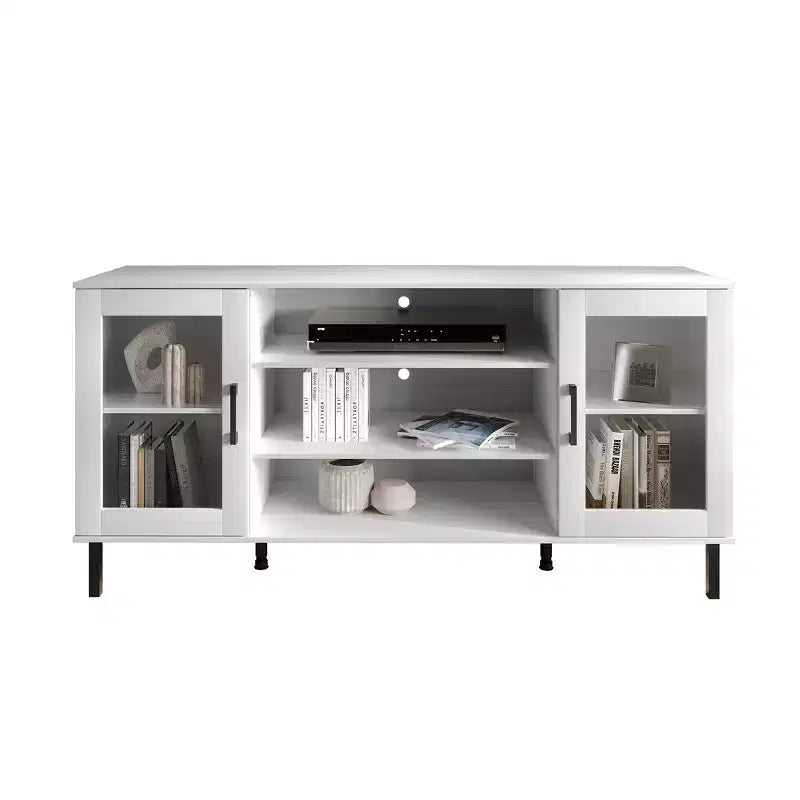 Black / White Modern TV Stand Console, 2-Door, 3-Shelf, Fits up to 60" TV
