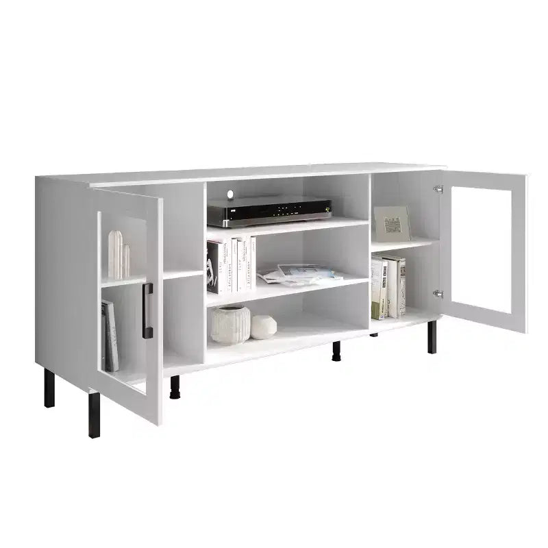 Black / White Modern TV Stand Console, 2-Door, 3-Shelf, Fits up to 60" TV