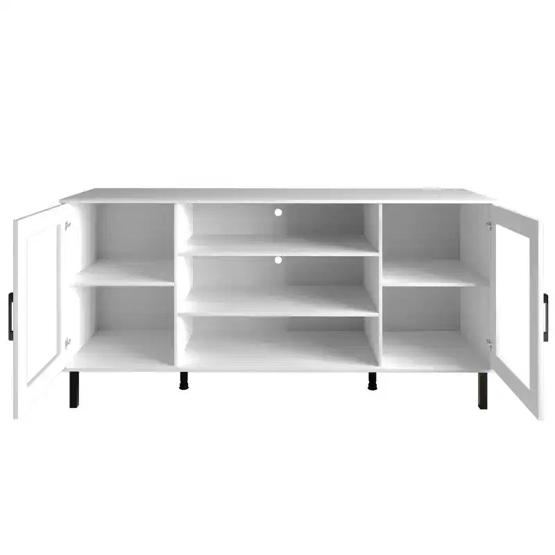 Black / White Modern TV Stand Console, 2-Door, 3-Shelf, Fits up to 60" TV