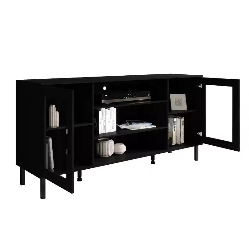 Black / White Modern TV Stand Console, 2-Door, 3-Shelf, Fits up to 60" TV