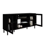 Black / White Modern TV Stand Console, 2-Door, 3-Shelf, Fits up to 60" TV