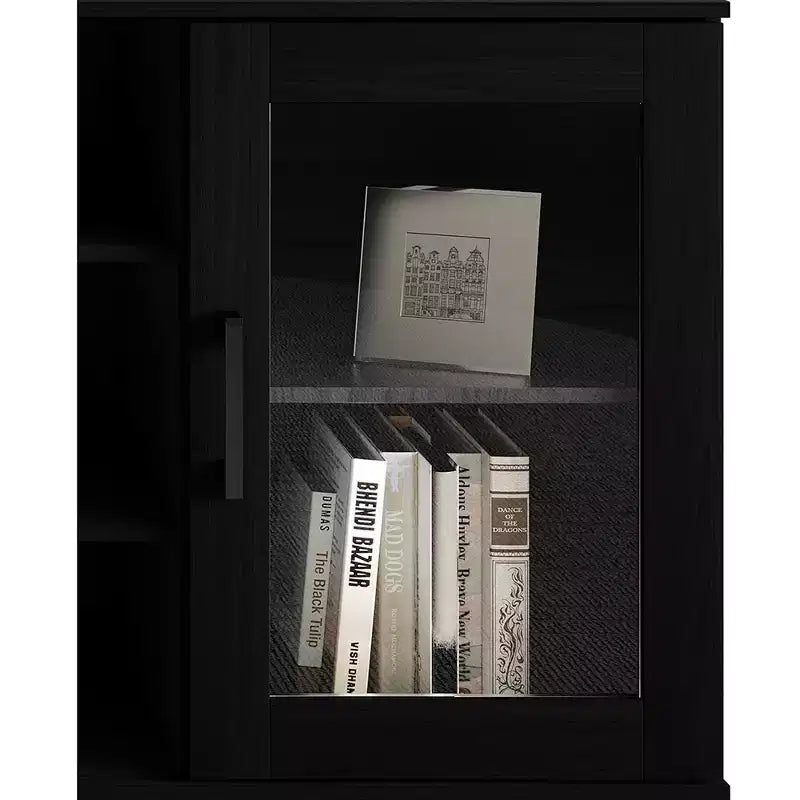 Black / White Modern TV Stand Console, 2-Door, 3-Shelf, Fits up to 60" TV