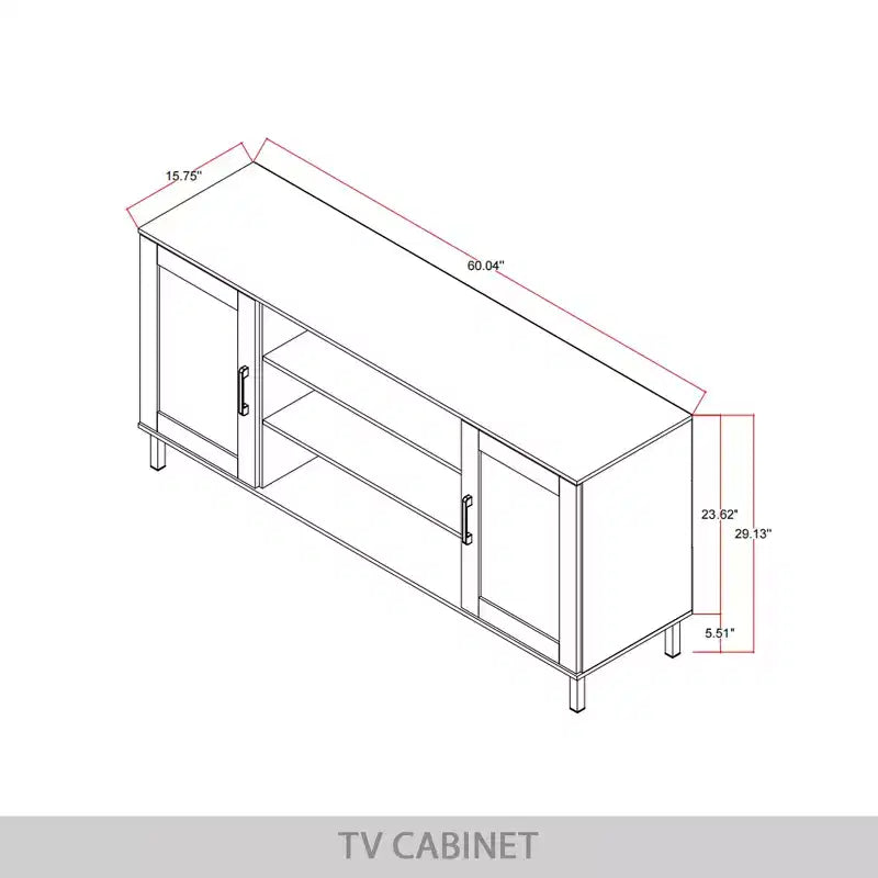 Black / White Modern TV Stand Console, 2-Door, 3-Shelf, Fits up to 60" TV