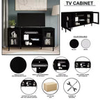 Black / White Modern TV Stand Console, 2-Door, 3-Shelf, Fits up to 60" TV