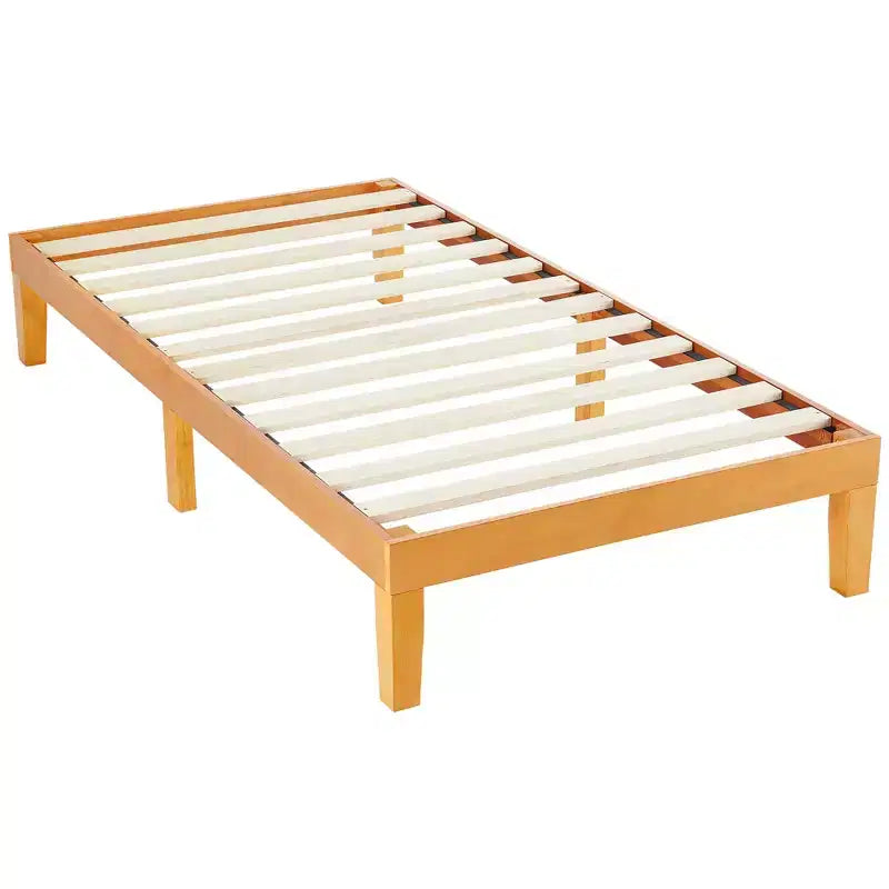 JIONJOY 12 Natural Pine Platform Bed - No-Spring Design, Underbed Storage & Built-In Support Slats for Bedroom, Durable Low-Profile Frame