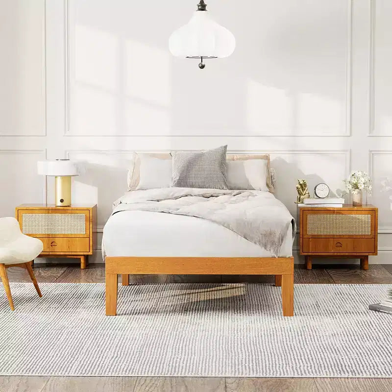 Natural Pine Low-Profile Platform Bed, 1–2 Person