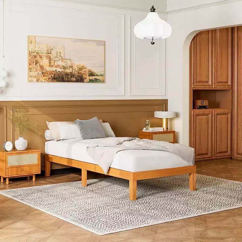 Natural Pine Low-Profile Platform Bed, 1–2 Person
