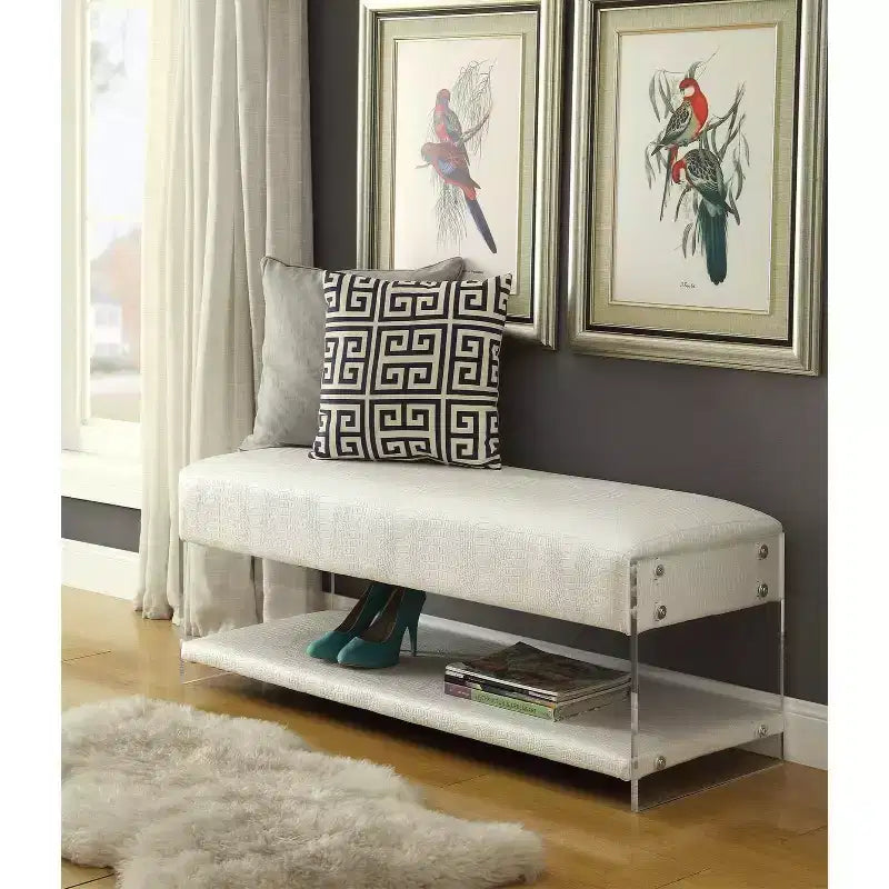 Inspired Home Galileo PU Leather Acrylic Shelf Bench