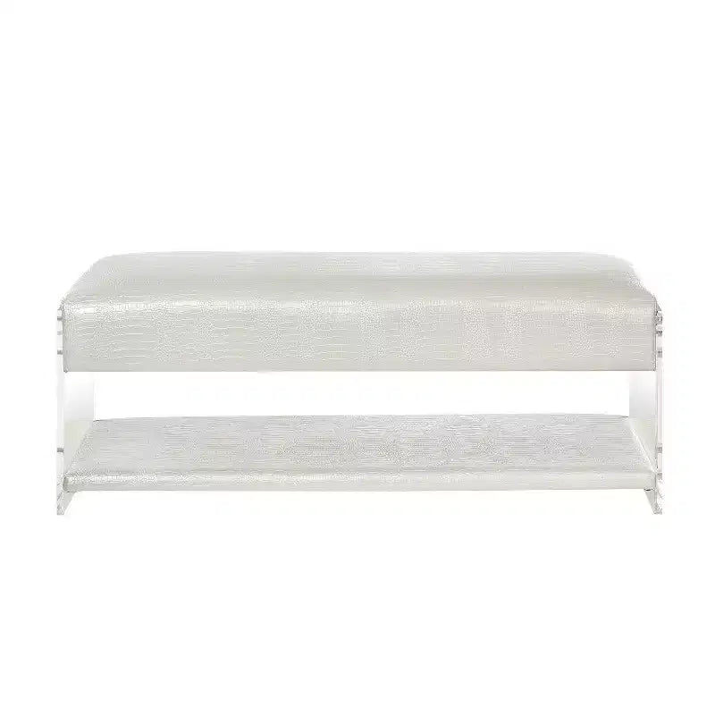 Black Croc-Embossed Faux Leather Acrylic 2-Tier Bench, 1-Seat