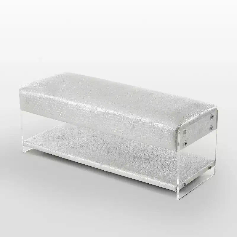 Black Croc-Embossed Faux Leather Acrylic 2-Tier Bench, 1-Seat