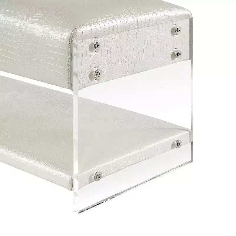 Black Croc-Embossed Faux Leather Acrylic 2-Tier Bench, 1-Seat