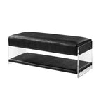 Black Croc-Embossed Faux Leather Acrylic 2-Tier Bench, 1-Seat