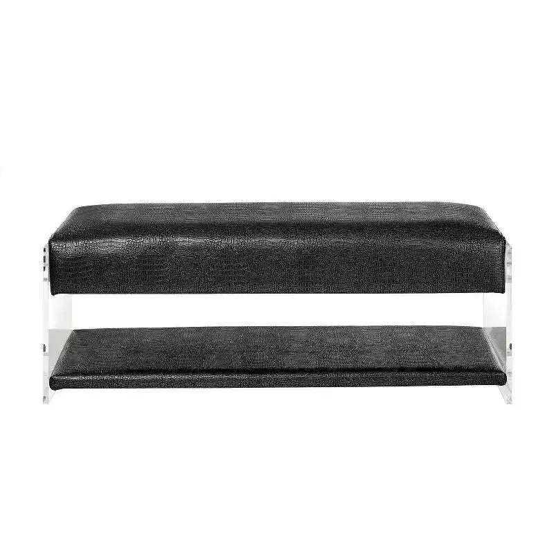 Black Croc-Embossed Faux Leather Acrylic 2-Tier Bench, 1-Seat