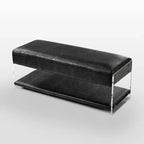 Black Croc-Embossed Faux Leather Acrylic 2-Tier Bench, 1-Seat