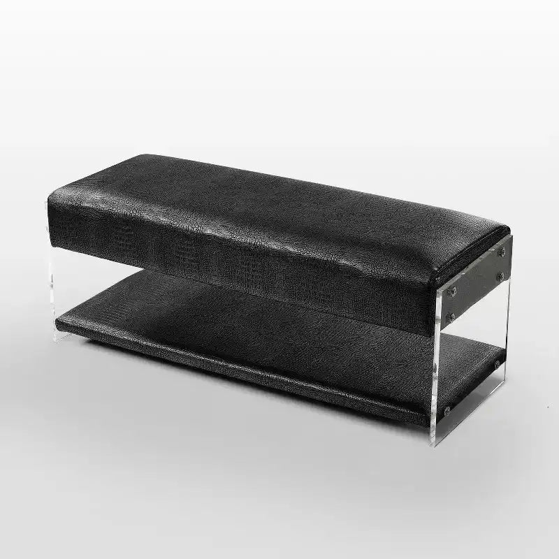 Black Croc-Embossed Faux Leather Acrylic 2-Tier Bench, 1-Seat