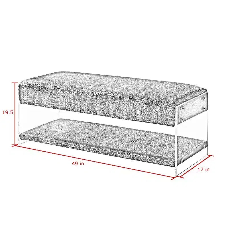 Black Croc-Embossed Faux Leather Acrylic 2-Tier Bench, 1-Seat