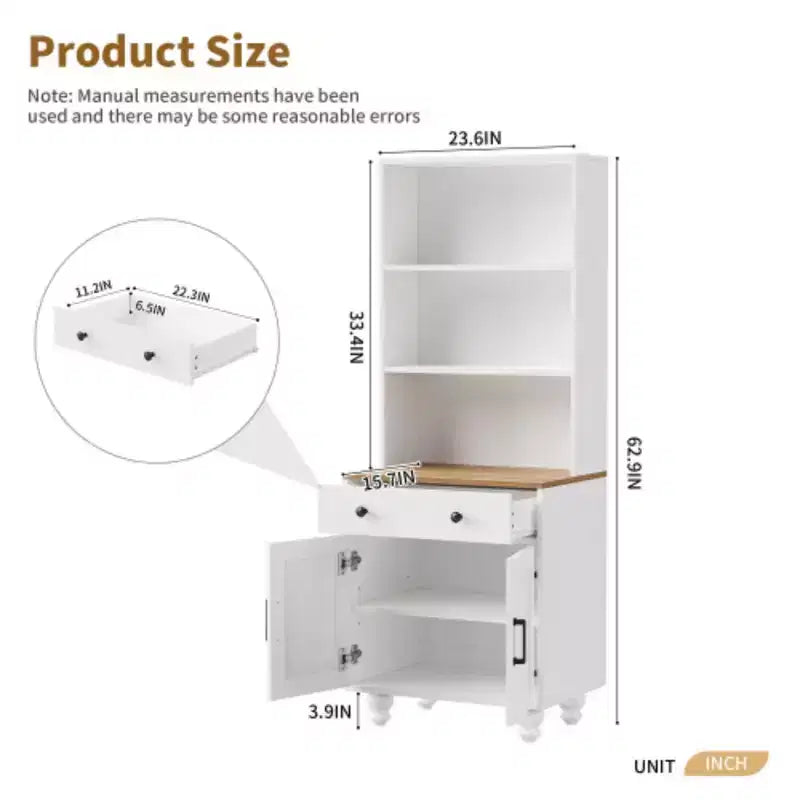 White & Brown Farmhouse Tall Storage Cabinet, 4-Door 4-Shelf Pantry, Single-User
