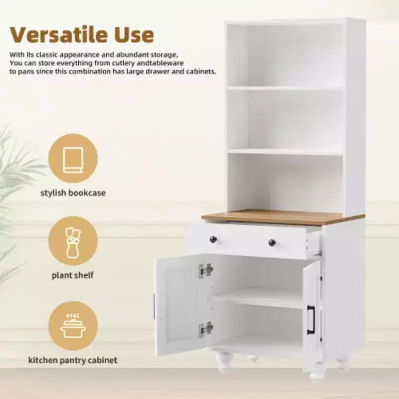 White & Brown Farmhouse Tall Storage Cabinet, 4-Door 4-Shelf Pantry, Single-User