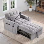 Gray Velvet Convertible Sleeper Chair, 1-Seat, 3-in-1 Folding Sofa Bed