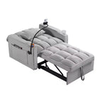 Gray Velvet Convertible Sleeper Chair, 1-Seat, 3-in-1 Folding Sofa Bed