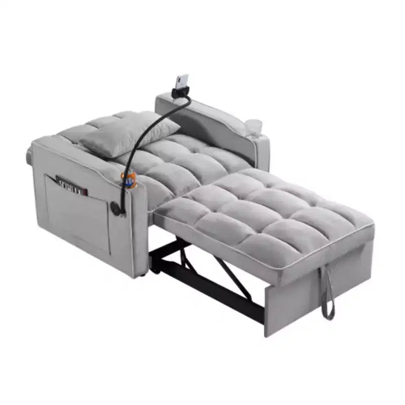 Gray Velvet Convertible Sleeper Chair, 1-Seat, 3-in-1 Folding Sofa Bed