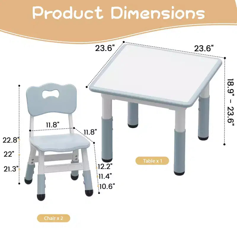 Height Adjustable Kids Table & 2 Chairs Set, Graffiti Desktop, Brown/Grey, For 2 Children