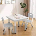 Height Adjustable Kids Table & 2 Chairs Set, Graffiti Desktop, Brown/Grey, For 2 Children