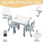 Height Adjustable Kids Table & 2 Chairs Set, Graffiti Desktop, Brown/Grey, For 2 Children