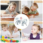Height Adjustable Kids Table & 2 Chairs Set, Graffiti Desktop, Brown/Grey, For 2 Children