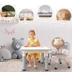 Height Adjustable Kids Table & 2 Chairs Set, Graffiti Desktop, Brown/Grey, For 2 Children
