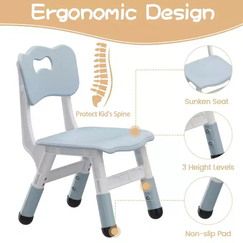 Height Adjustable Kids Table & 2 Chairs Set, Graffiti Desktop, Brown/Grey, For 2 Children
