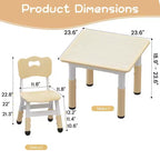 Height Adjustable Kids Table & 2 Chairs Set, Graffiti Desktop, Brown/Grey, For 2 Children