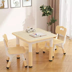 Height Adjustable Kids Table & 2 Chairs Set, Graffiti Desktop, Brown/Grey, For 2 Children