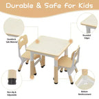 Height Adjustable Kids Table & 2 Chairs Set, Graffiti Desktop, Brown/Grey, For 2 Children