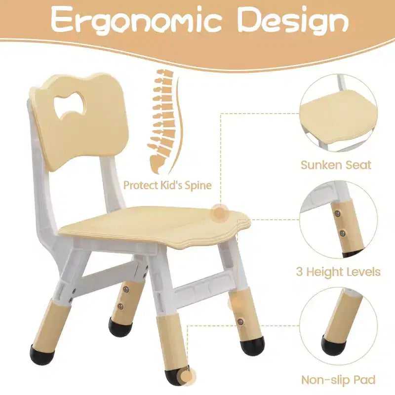 Height Adjustable Kids Table & 2 Chairs Set, Graffiti Desktop, Brown/Grey, For 2 Children