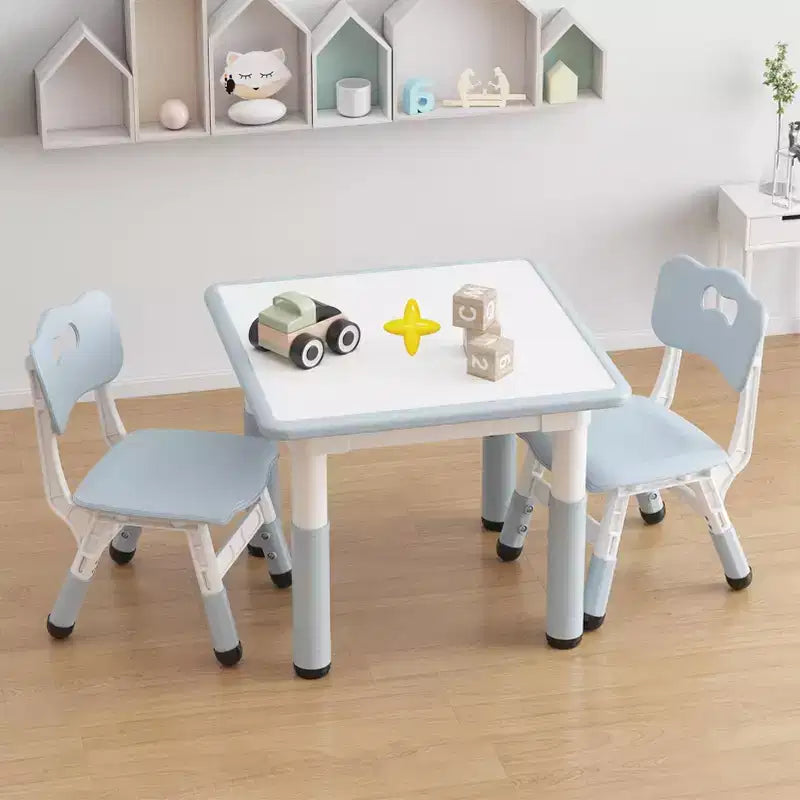 Height Adjustable Kids Table & 2 Chairs Set, Graffiti Desktop, Brown/Grey, For 2 Children