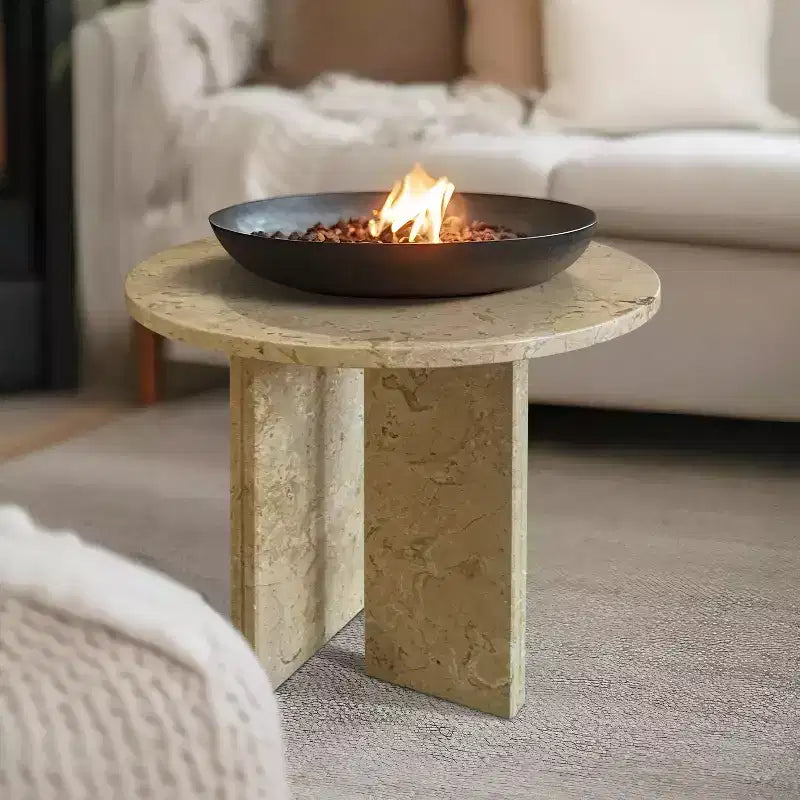 Christopher Knight Home Moira Unique Veining Natural Marble Round Coffee Table with Solid Slab Base