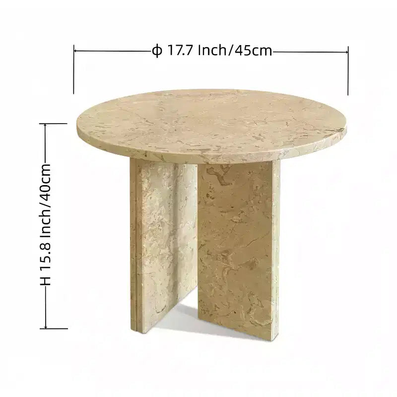Yellow Round Marble Coffee Table, Solid Slab Base, 1-Piece