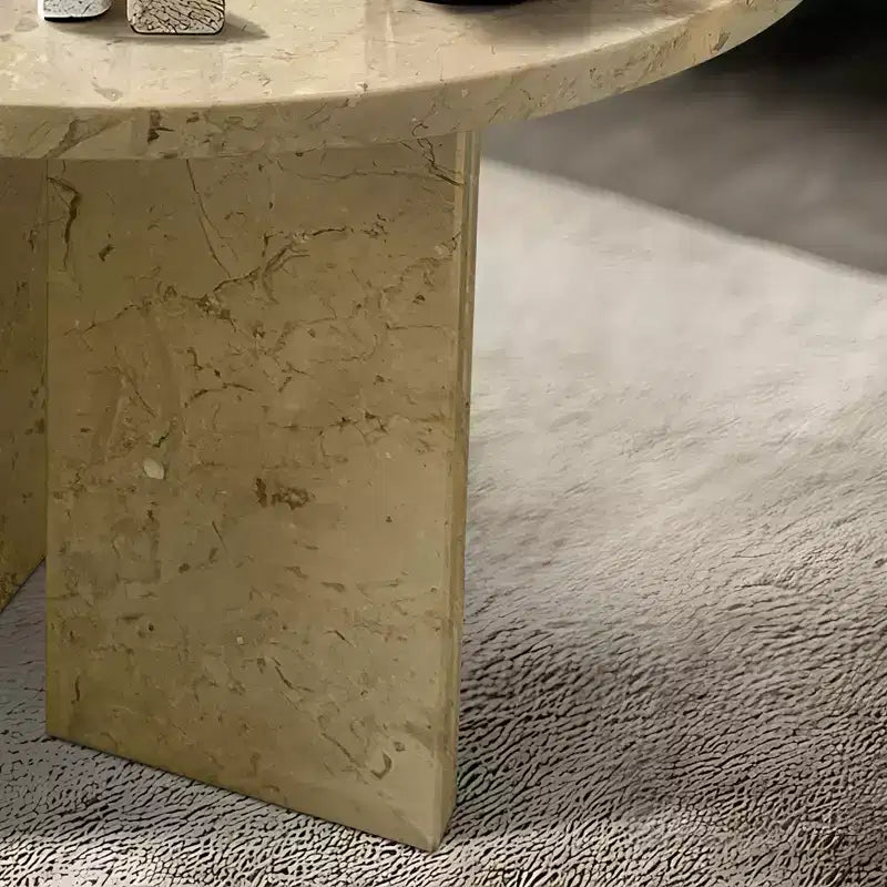 Yellow Round Marble Coffee Table, Solid Slab Base, 1-Piece