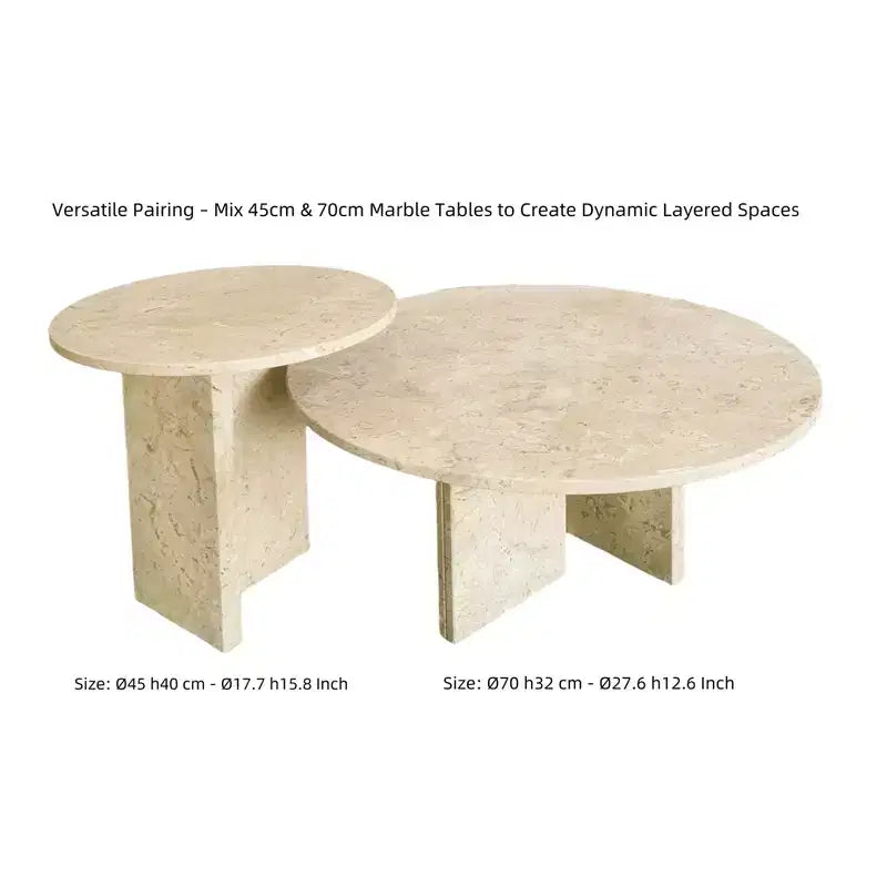 Yellow Round Marble Coffee Table, Solid Slab Base, 1-Piece