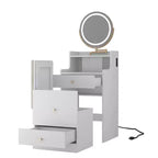 Scrivania da trucco illuminata giallo chiaro/bianco con specchio e sgabello, utente singolo