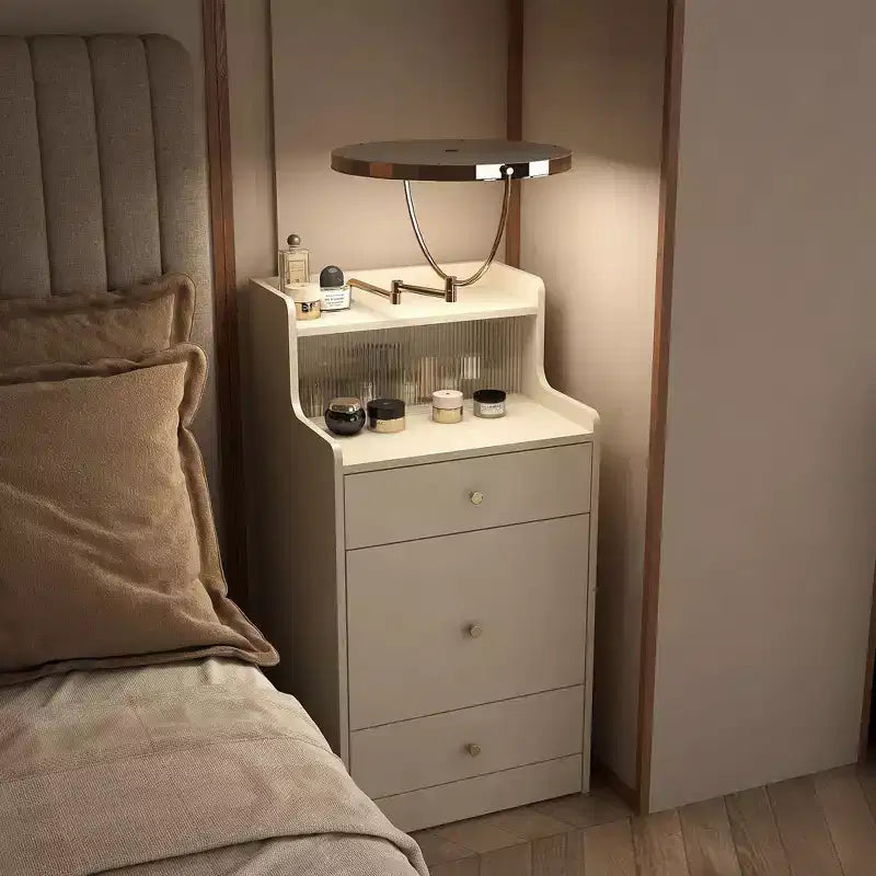 Light Yellow/White Lighted Vanity Desk with Mirror & Stool, Single-User