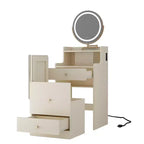 Scrivania da trucco illuminata giallo chiaro/bianco con specchio e sgabello, utente singolo