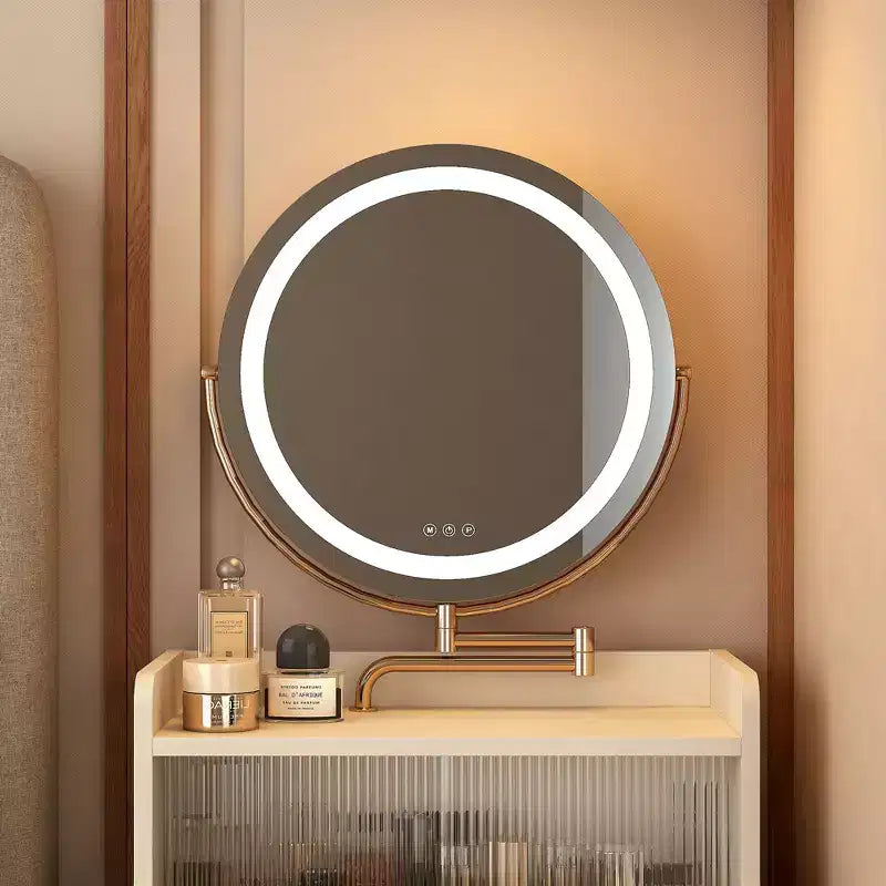 Light Yellow/White Lighted Vanity Desk with Mirror & Stool, Single-User